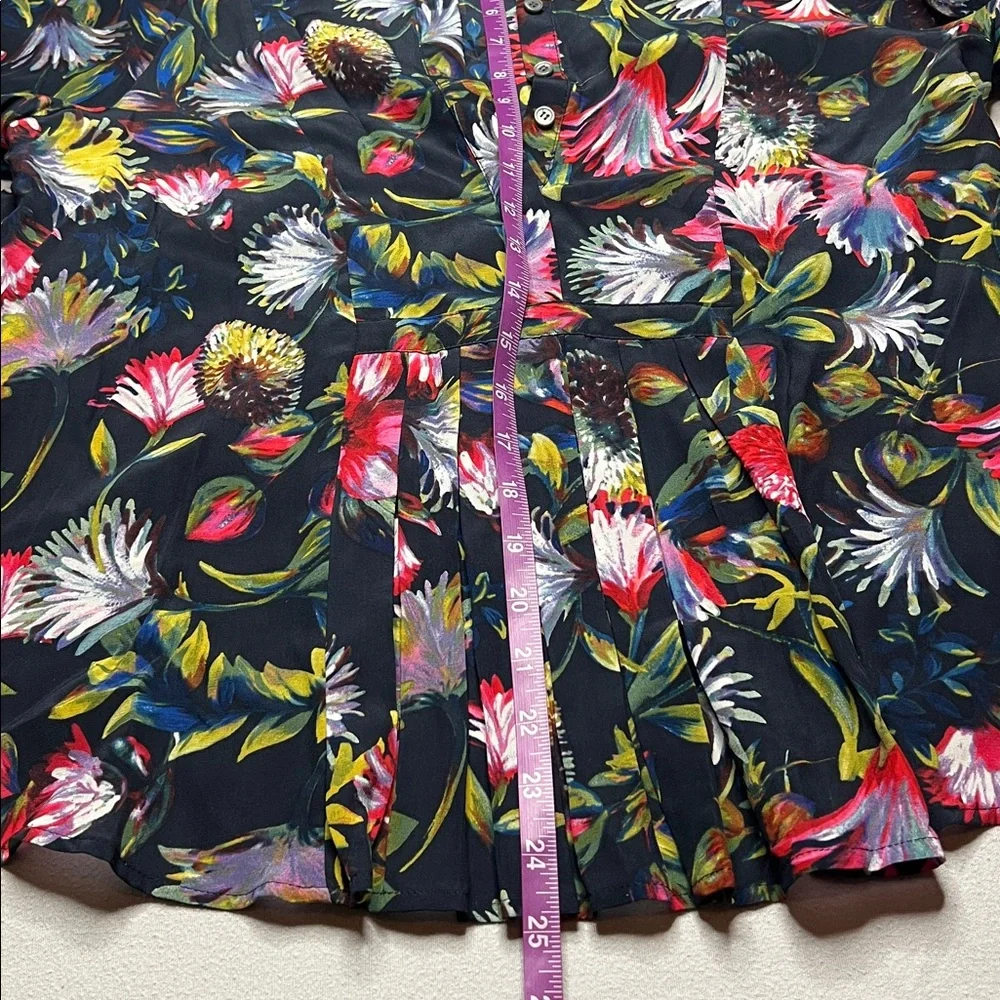 J. Crew Silk Pleated Floral Popover blouse‎ whimsical career statement Small